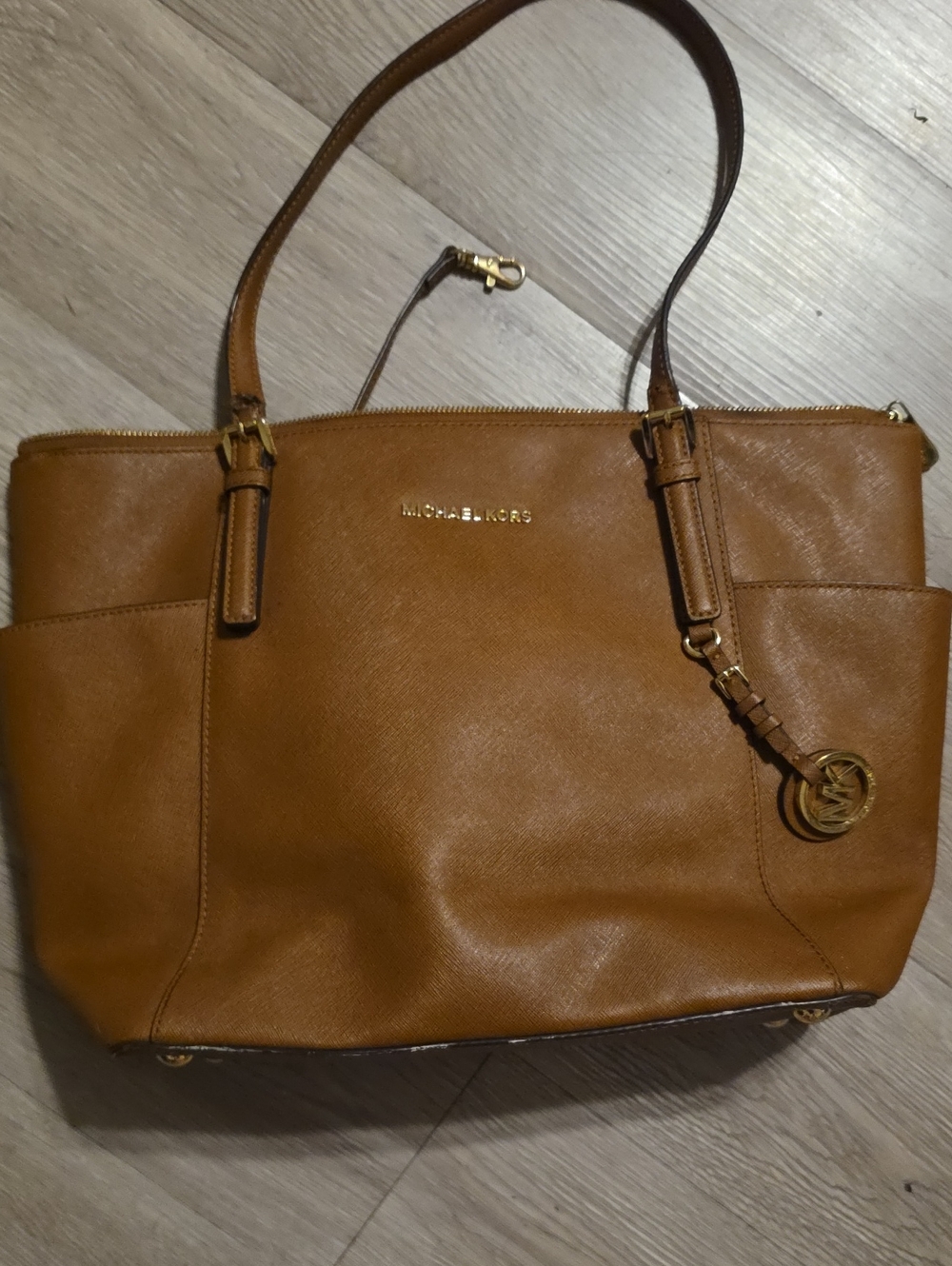 Michael Kors Cognac Saffiano Leather Tote with Gold Hardware